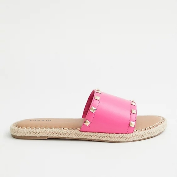 TORRID - BARBIE PINK FAUX LEATHER STUDDED ESPADRILLE SLIDES - Size 8 NWT - Picture 3 of 5